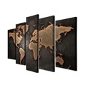 Világtérképet ábrázoló vászon falikép szett, 5 részes, barna-fekete - LE MONDE
