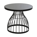 Kerek üveg lerakóasztal, fém talppal, 55 cm, fekete - OURSIN