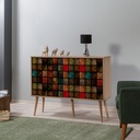 Komód, 120 cm színes kocka mintás, tölgy - CUBIKO