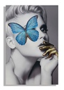Vászon kép, női portré kék pillangóval, 80x120 cm - AILE DE PAPILLON