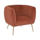 Bársonyszövet fotel, arany lábakkal, terrakotta - JAZZ