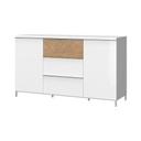 Kétajtós komód, 3 fiókkal,tölgy, magasfényű fehér - BOSPHORE