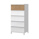 Komód, 5 fiókkal, tölgy, magasfényű fehér - BOSPHORE