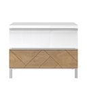 Éjjeliszekrény, 2 fiókkal, tölgy, magasfényű fehér - BOSPHORE