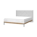 Ágykeret kárpitozott fejtámlával, 160x200 cm, magasfényű fehér-tölgy - BOSPHORE
