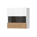 Vitrines faliszekrény, 1 polccal, magasfényű fehér, tölgy - BOSPHORE