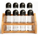 8 db üveg fűszertartó, fa tartóval - MARCHANDE