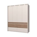 Négy ajtós gardróbszekrény, világítással, kasmír, tölgy színű - CHAMBERY