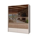 Négy ajtós, tükrös gardróbszekrény, világítással, kasmír, tölgy színű - CHAMBERY