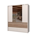 Négy ajtós, tükrös gardróbszekrény, világítással, kasmír, tölgy színű - CHAMBERY