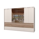 Hét ajtós, tükrös gardróbszekrény, világítással, kasmír, tölgy színű - CHAMBERY