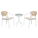 Műrattan kertibútor szett, 2 székkel, párnákkal, fehér, bézs - BALCON