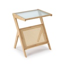 Dohányzóasztal, tölgyszínű, üveg lappal, rattan részlettel - RADA