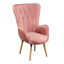 Fülesfotel bársony púderrózsaszín, fa lábakkal - KIERSTEN