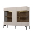 Vitrines komód, 5 ajtóval, fém lábakkal, kasmír és tölgy szinü - AMANDA