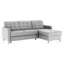 3 személyes sarokkanapé szövet, világosszürke, fa lábakkal - MONTI