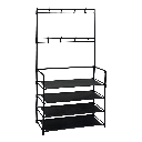 Ruhafogas, cipőtartó polcokkal, fém - műanyag, fekete - SAMPE