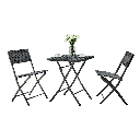 Kerti garnitúra, 3 részes, műrattan - acél, fekete - JARDIN