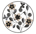 Falióra, virágokkal és pillangókkal, fém - fa, szürke, 67 cm - FLEURETTES