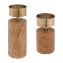 Gyertyatartó készlet, 2 részes, fa - fém, barna - arany - BIZ