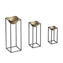 Kaspó szett, 3 részes, állvánnyal, fém, arany - fekete - PLOUF