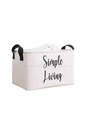 Tárolókosár, Simple Living felirattal, nagy, szövet, fehér, 30 cm - SIMPLE LIVING