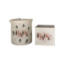 Tároló szett, kosár és doboz, mintás, szövet, krém - TCHOU