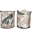 Tároló szett, 2 kosár, levélmintás, szövet, krém - PALMETTE