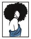 Fali dekoráció, női alak, keretben, fekete - kék - AFRIKA