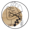 Falióra, női arc mintázattal, szemből, fém - fa, fekete - bézs - SONGE