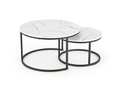 Dohányzóasztal szett, 2db, kerek, márványmintás, fa - fém, fehér - fekete - SARA