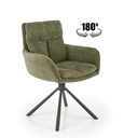 Forgószék, 180 fokban, karfával, szövet, olivazöld, fekete fém lábakkal - SHOP