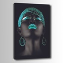 Vászon falikép, 30x80 cm női arc fekete-türkiz - LA FEMME