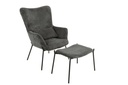 Fotel és lábtartó szett, szövet, sötétszürke, fekete fém lábakkal - MERCATO