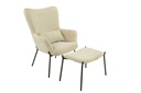 Fotel és lábtartó szett, szövet, bézs, fekete fém lábakkal - MERCATO
