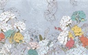 Bazsarózsákat ábrázoló tapéta, sokszínű, 400x250 cm, szürke - fehér - kék - JAPONISANT