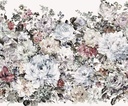 Virágcsokrot ábrázoló tapéta, 300x250 cm, fehér - kék - szürke - BOUQUET