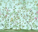 Virágzó ágakat és madarakat ábrázoló tapéta, 300x250 cm, zöld - barna - türkiz - BEAU TEMPS