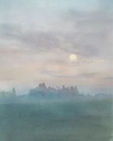 Erdőszéli tájat ábrázoló tapéta, 200x250 cm, szürke - türkiz - kék - AU LOIN