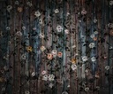Virágmintás tapéta, sötét fahatású háttérrel, 300x250 cm, fehér - fekete - barna - BLACHE NEIGE