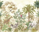 Dzsungelt ábrázoló tapéta, állatokkal, 300x250 cm, zöld - barna - bézs - SAFARI