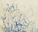 Növénymintás tapéta, vízfesték hatású, 300x250 cm, kék - bézs - KOVIL