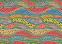 Színes hullám alakzatokkal mintázott tapéta, 350x250 cm, zöld -  piros - kék - VAGUELETTES