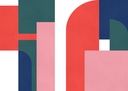 Geometriai formákkal mintázott tapéta, 350x250 cm, piros - rózsazsín - kék - zöld - GEOMETRIE