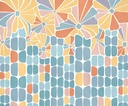 Különböző színes mintázatú tapéta, 300x250 cm, türkiz - sárga - narancssárga - rózsaszín - MOULINS
