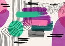 Absztrakt mintájú tapéta, 350x250 cm, lila - zöld - rózsaszín - ABSTRAIT EN MAUVE