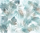 Pálmalevelekkel mintázott tapéta, 300x250 cm, türkiz - fehér - TROPE