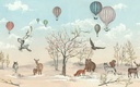 Vadállatokat és hőlégballonokat ábrázoló tapéta, 450x280 cm, világoskék - barna - fehér - MONGONFLIERES