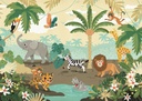 Szafari kisállatokkal tapéta, 350x250 cm, barna - zöld - bézs - JUNGLE FRIENDS