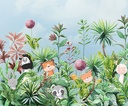 Kisállatok a dzsungelben tapéta, 300x250 cm, zöld - kék - rózsaszín - CACHE CACHE